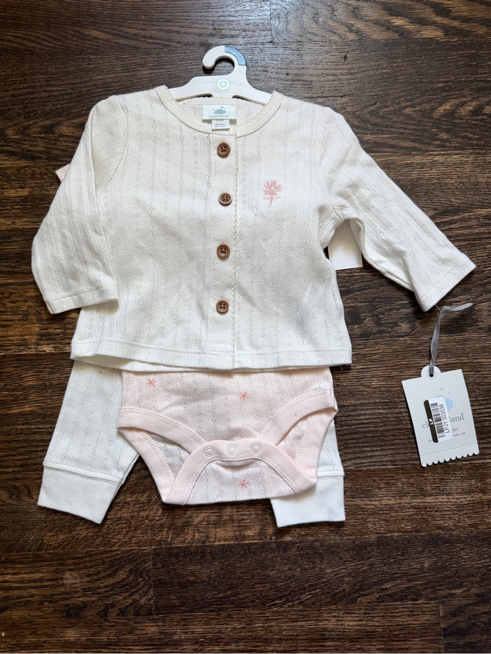 Cloud Island Baby Girls Floral Pointelle 3 pc Set -  0-3M